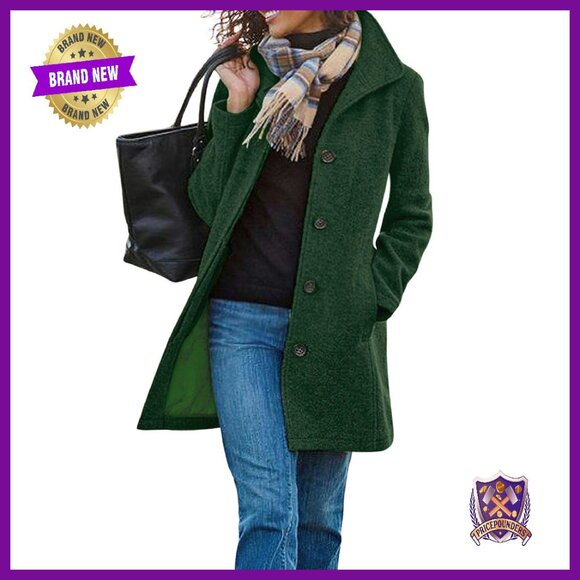 Jackets & Blazers - Women's Wool Blend Pea Coat Stand Collar Single Breasted Thigh Length